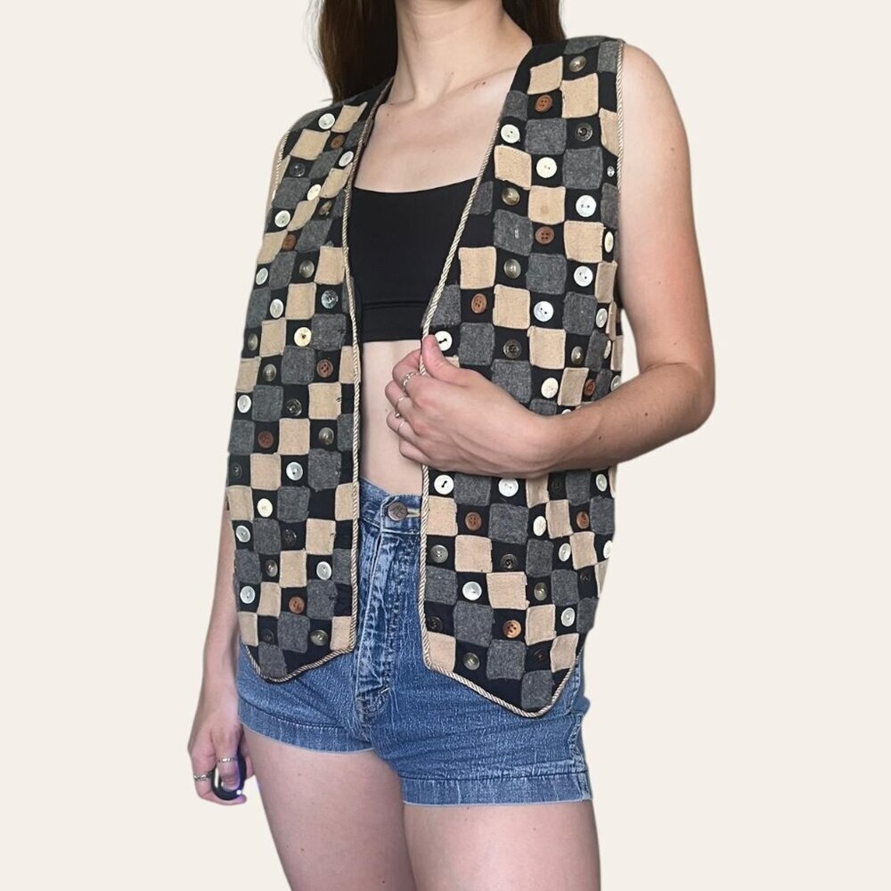 90s/2000s vintage funky button checkerboard vest Shaver Lake